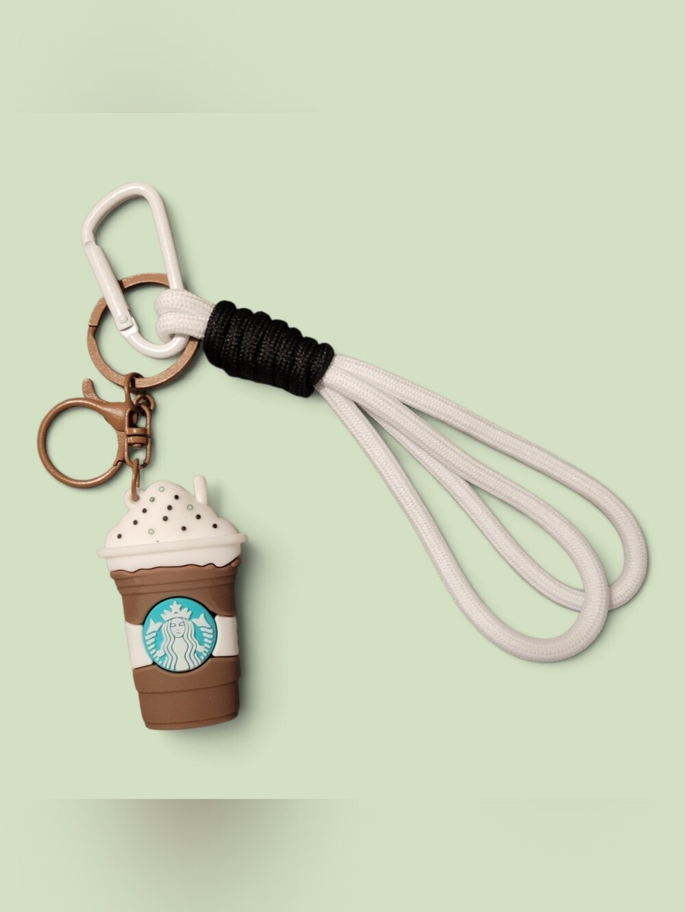 Starbucks Brown White & Teal Coffee Cup Keychain Wrist Strap